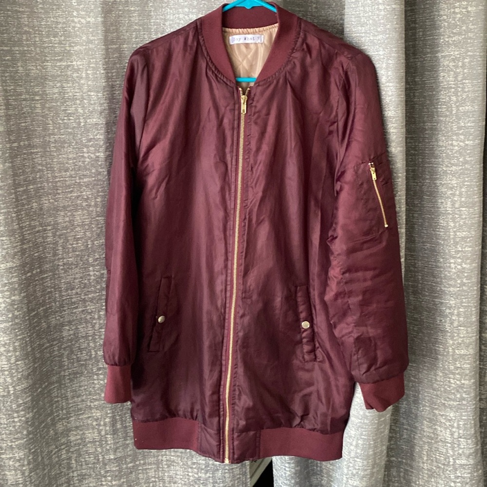 Say What ? Burgundy Length Jacket Size Medium